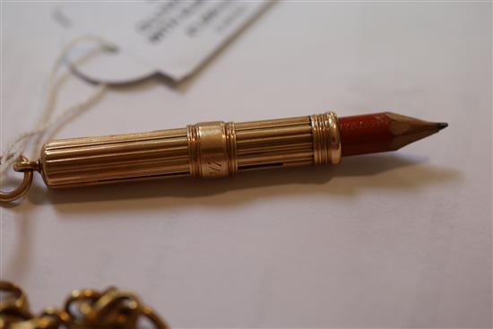 A 19th century 18ct gold keywind detached lever open face pocket watch, on albert with pencil.